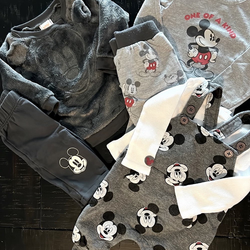 Baby Disney Mickey Mouse Bundle Newborn - 3M Sweater Overalls Outfits